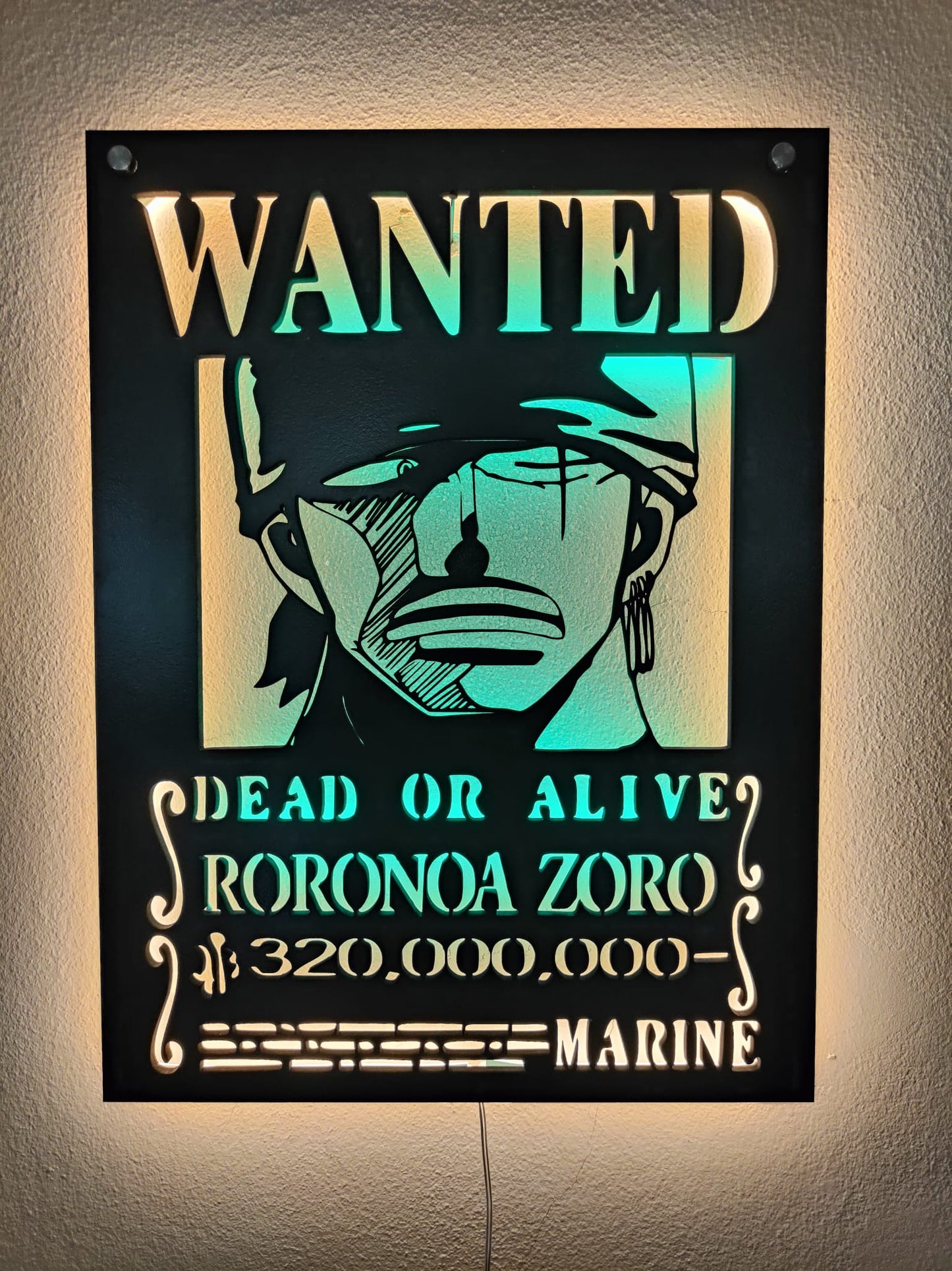 QUADRO LED  - WANTED ONE PIECE ZORO