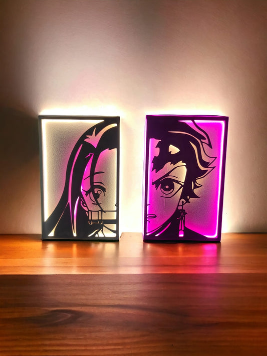 QUADRO LED  -  DEMON SLAYER KAMADO TANJIRO e NEZUKO KAMADO